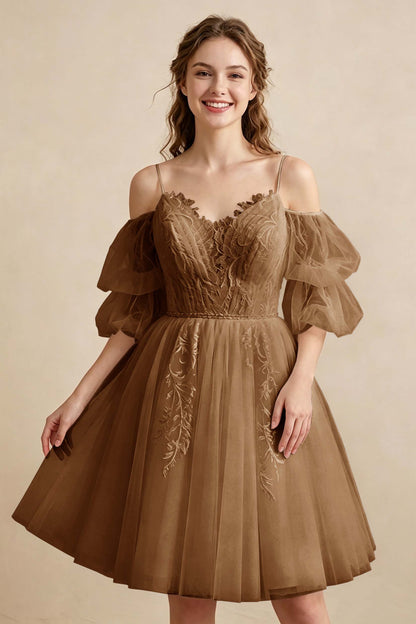 White Off the Shoulder Sweetheart V-Neck Tulle Homecoming Dresses