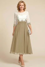 Navy Blue 3/4 Sleeve Two-Tone Lace Chiffon Mother Dresses