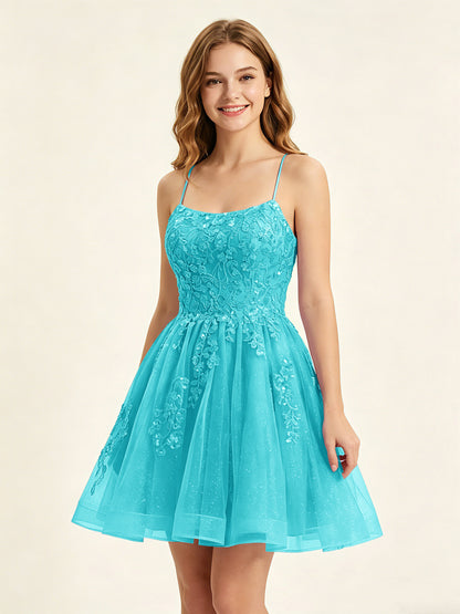 A Line Sequins Lilac Tulle Homecoming Dresses with Appliques
