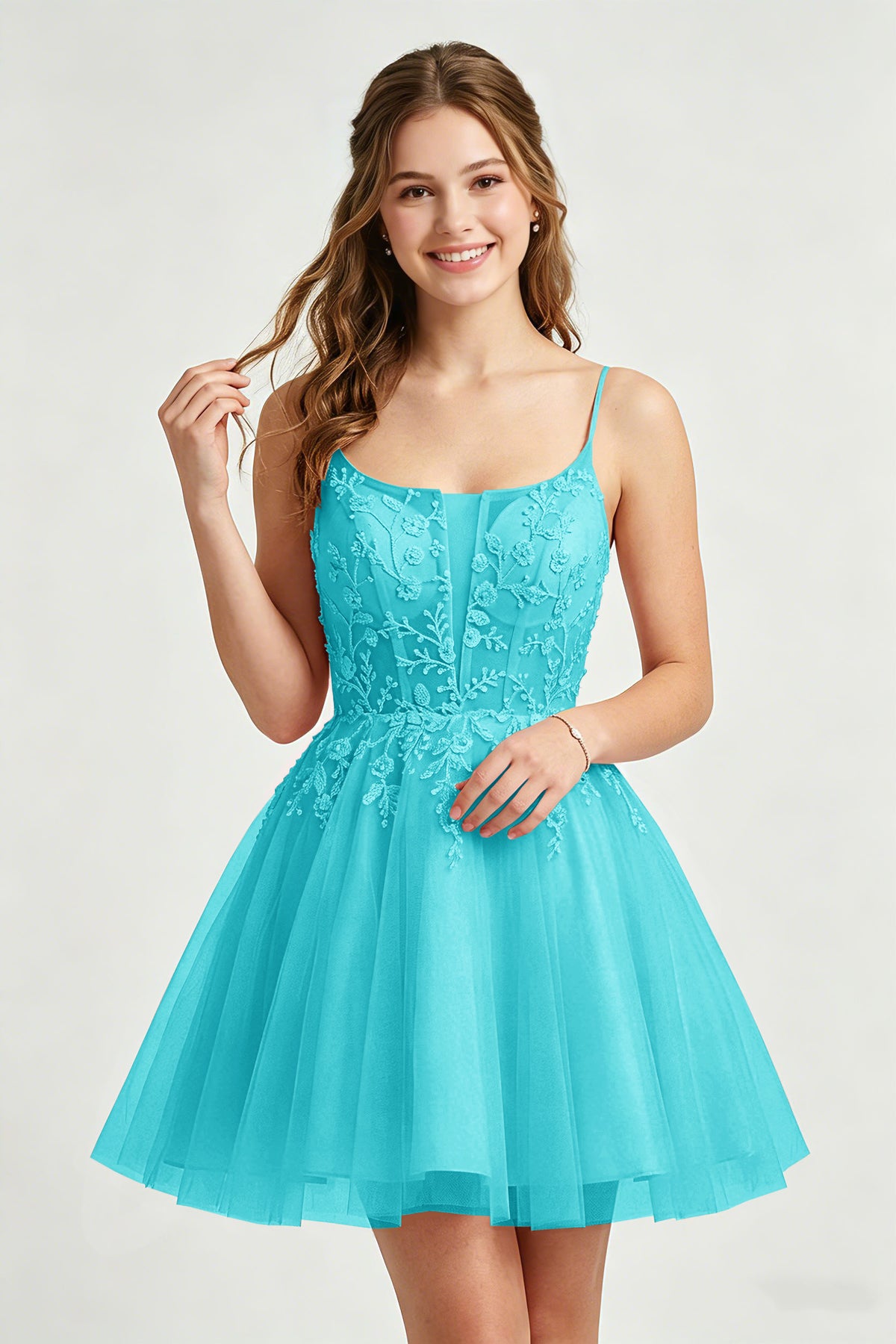 A Line Spaghetti Straps Pink Tulle Homecoming Dresses With Sequins