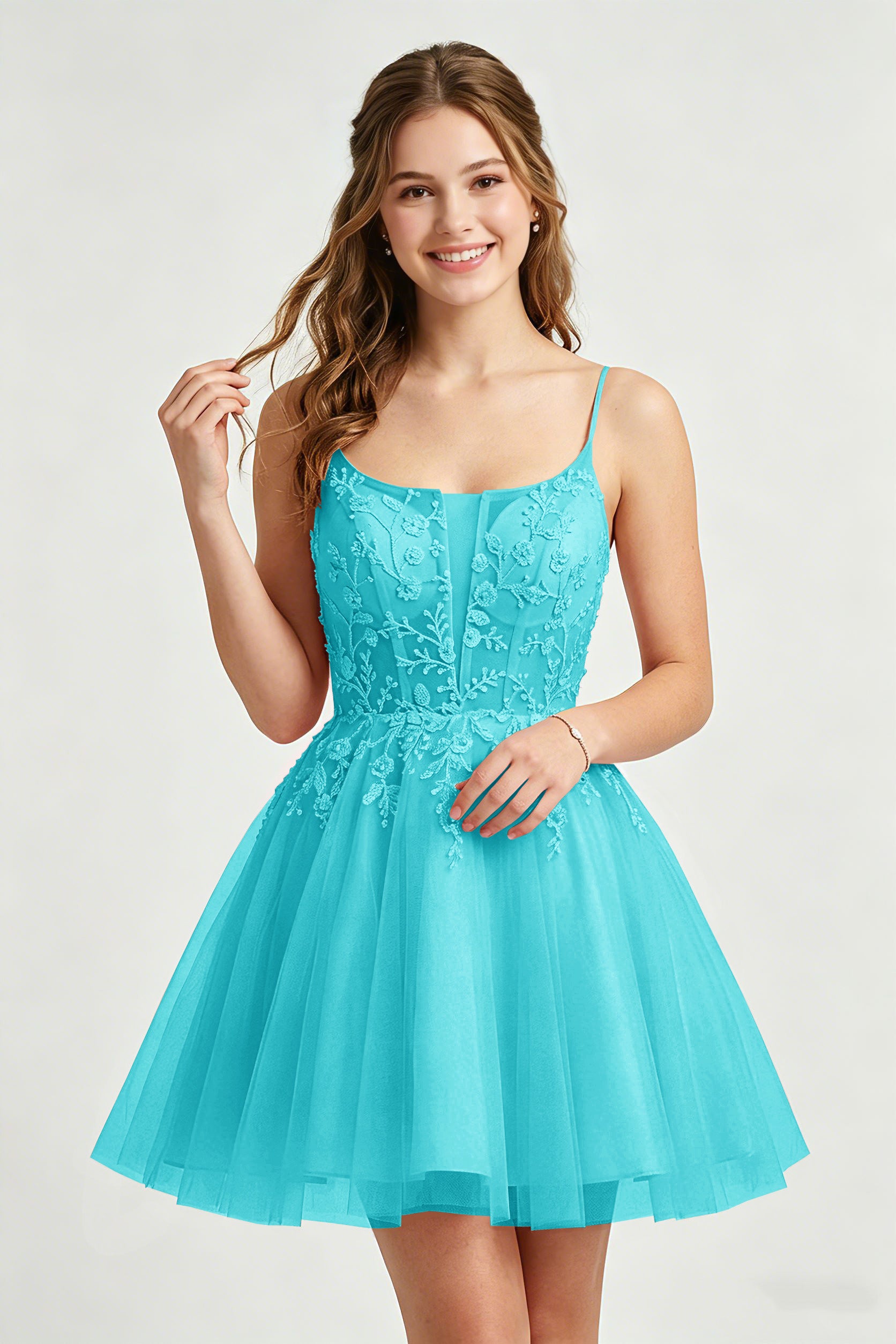 A Line Spaghetti Straps Pink Tulle Homecoming Dresses With Sequins