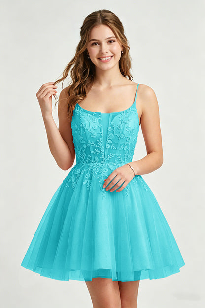 A Line Spaghetti Straps Pink Tulle Homecoming Dresses With Sequins