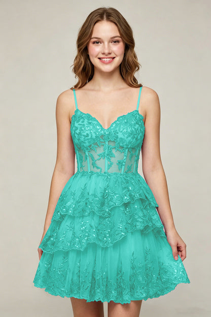 Lavender Sequin Layered Tiered Short Tulle Homecoming Dresses