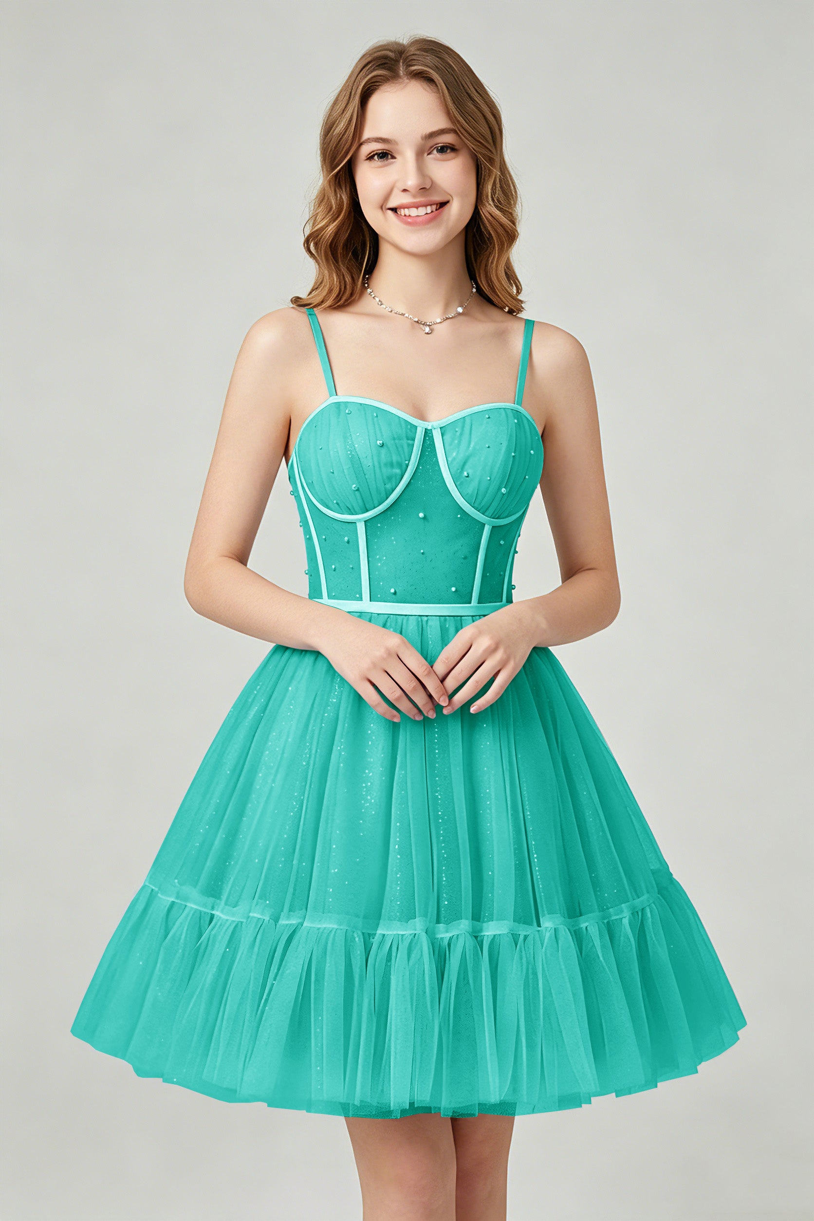 Sweetheart Neckline Brown Tulle Corset Homecoming Dresses with Pearl Accents