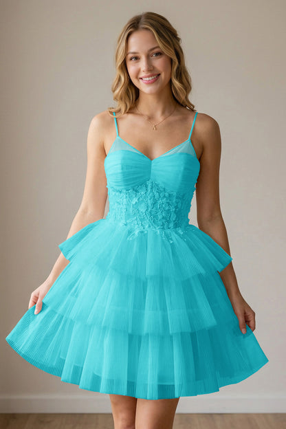 White Corset Tulle Short Homecoming Dresses With Tiered Ruffle