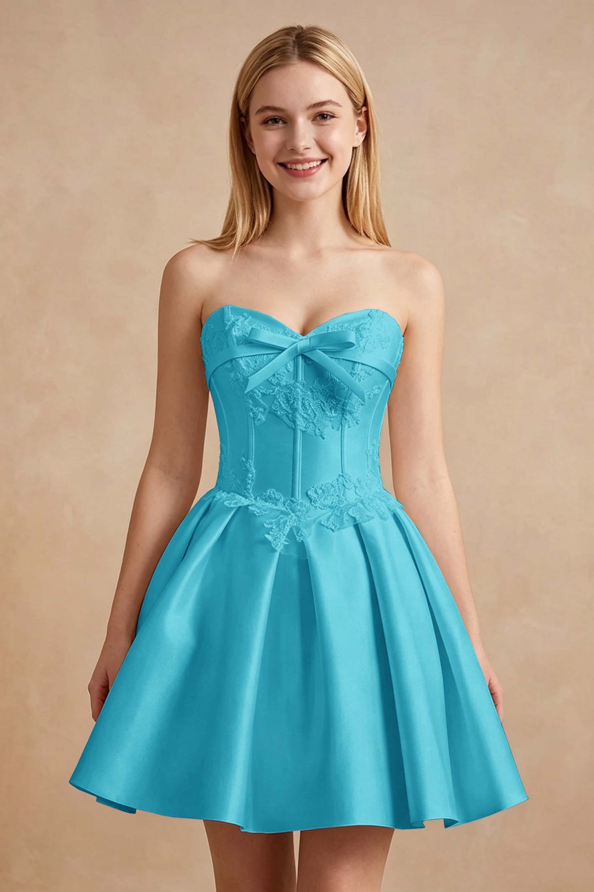 White Strapless Satin Corset Short Homecoming Dresses with Bow