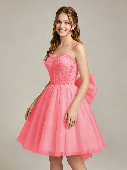 A-Line Light Cyan Sweetheart Tulle Homecoming Dresses with Lace Appliques