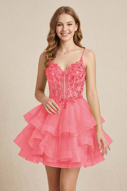 Mint Green Sequin Corset Tiered Tulle Mini Homecoming Dresses