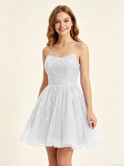 A Line Sequins Lilac Tulle Homecoming Dresses with Appliques