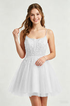 A Line Spaghetti Straps Pink Tulle Homecoming Dresses With Sequins
