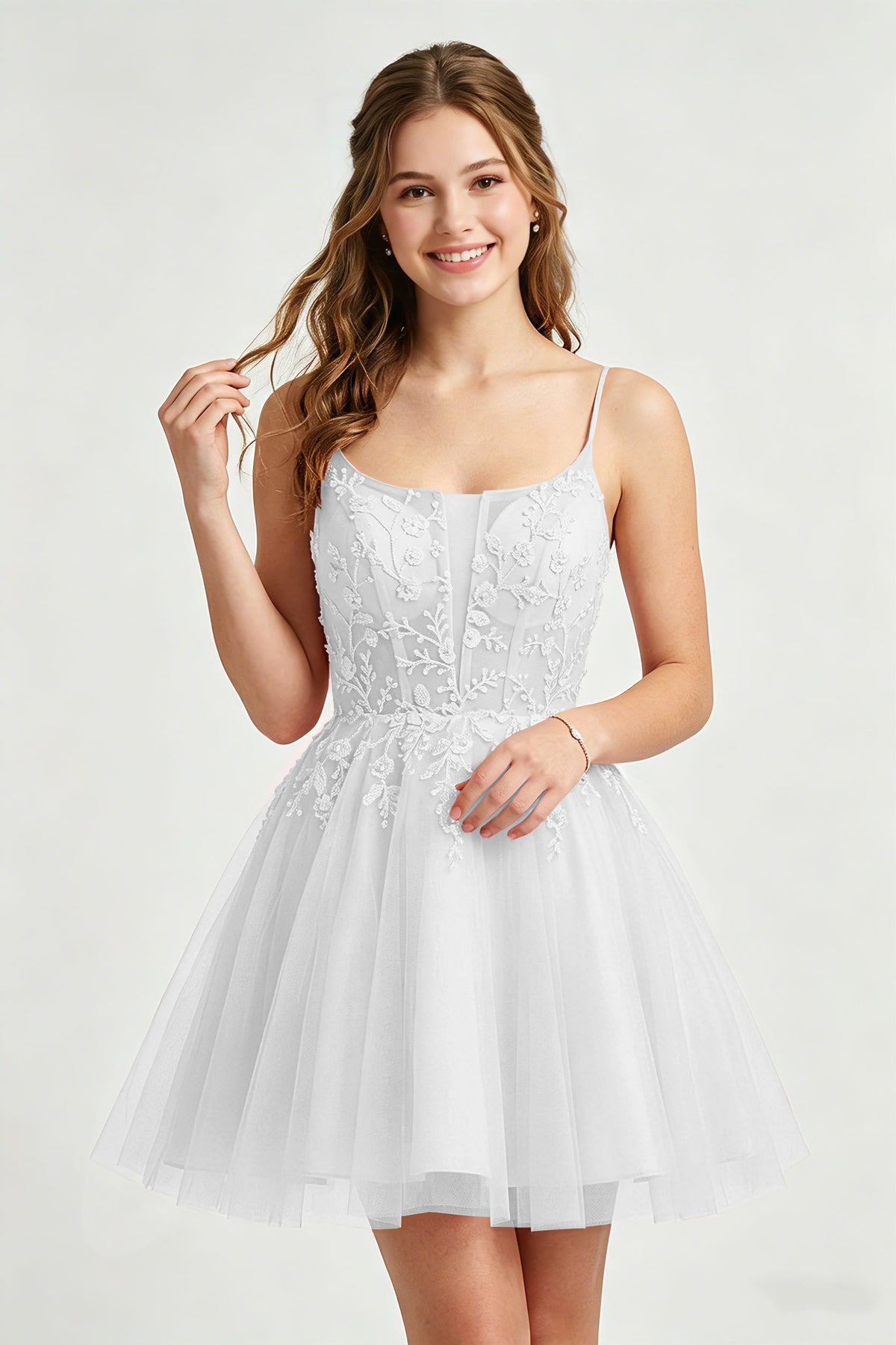 A Line Spaghetti Straps Pink Tulle Homecoming Dresses With Sequins