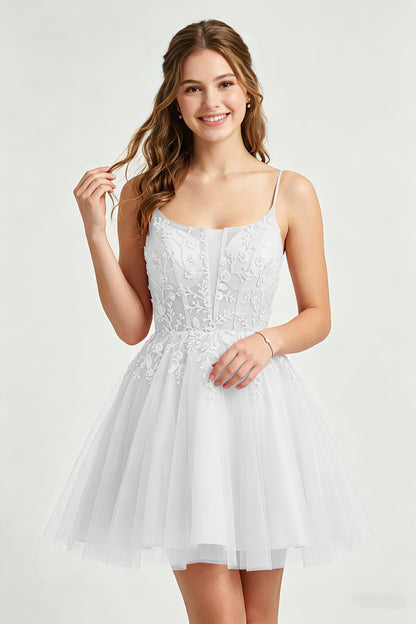 A Line Spaghetti Straps Pink Tulle Homecoming Dresses With Sequins