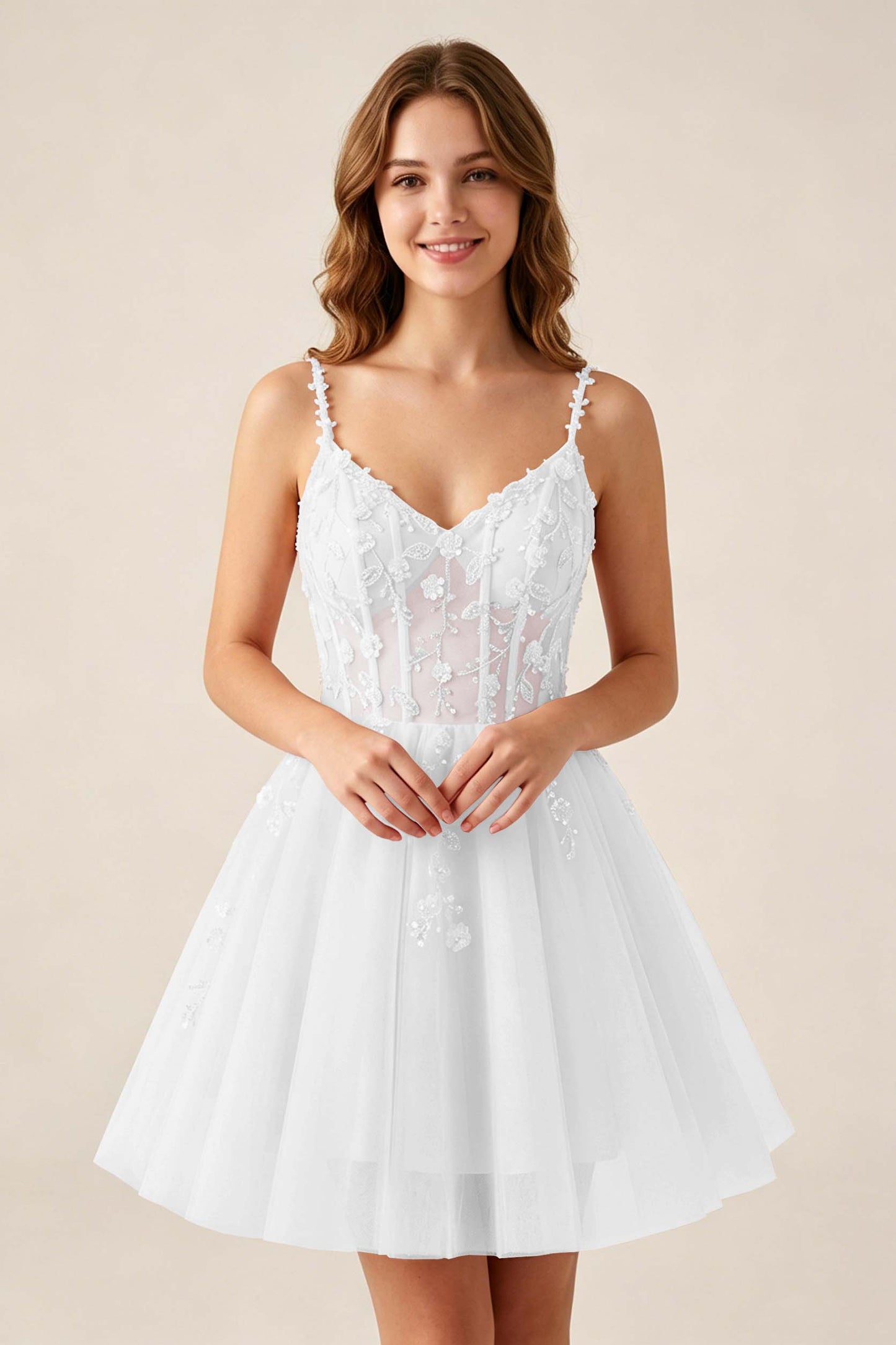 Blush Pink Sequin Corset Sleeveless Short Tulle Homecoming Dresses
