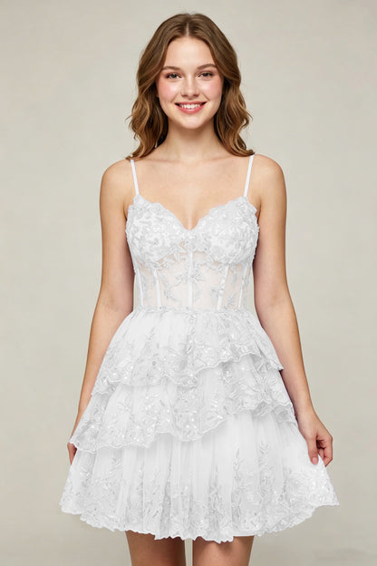 Lavender Sequin Layered Tiered Short Tulle Homecoming Dresses