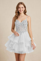 Mint Green Sequin Corset Tiered Tulle Mini Homecoming Dresses