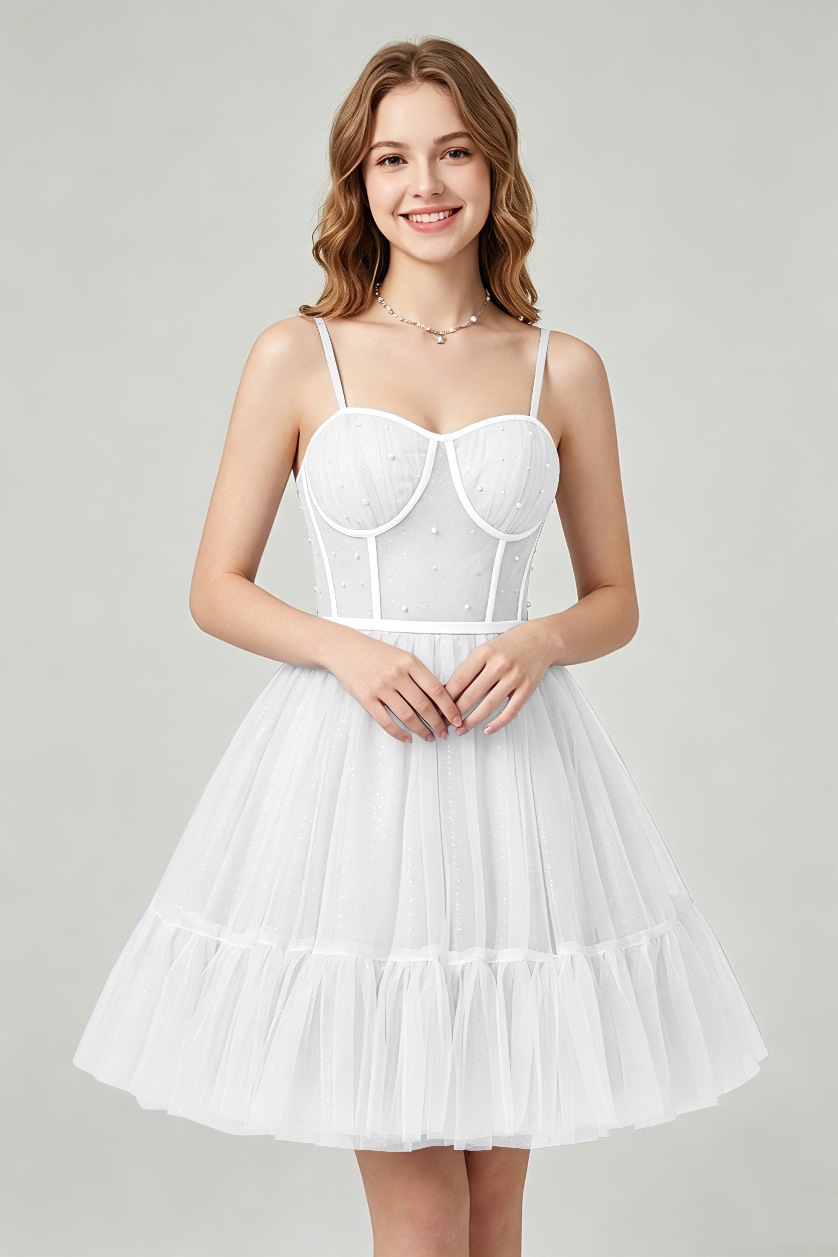Sweetheart Neckline Brown Tulle Corset Homecoming Dresses with Pearl Accents