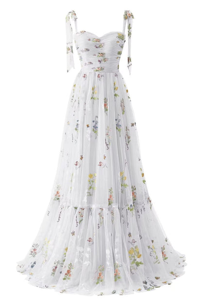 Black Floral Embroidery Tulle Flower Girl Dress with Tie Straps