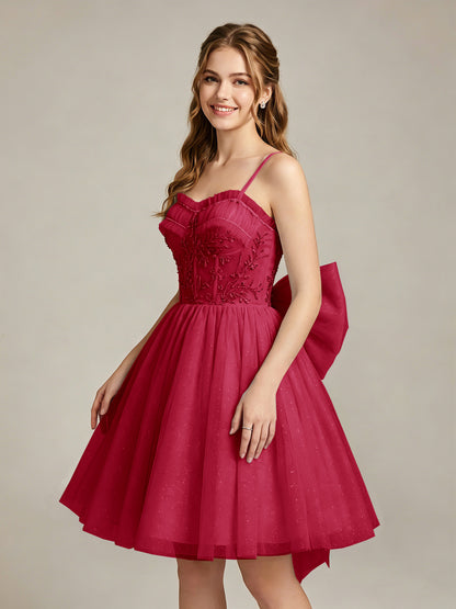A-Line Light Cyan Sweetheart Tulle Homecoming Dresses with Lace Appliques