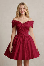 A Line Off Shoulder Ivory Satin Short Homecoming Dresses