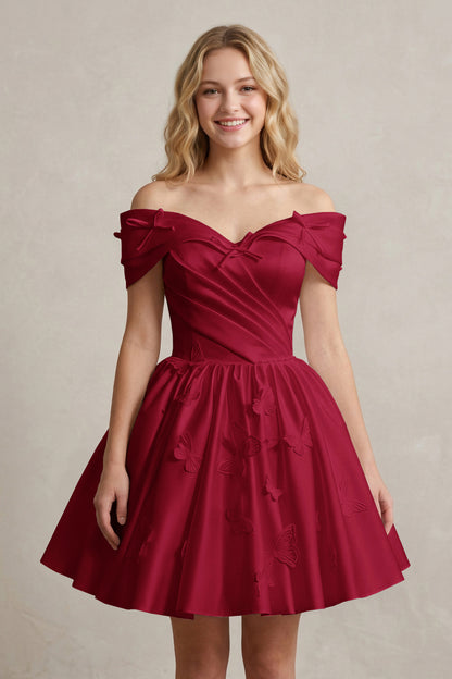 A Line Off Shoulder Ivory Satin Short Homecoming Dresses