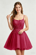 A Line Spaghetti Straps Pink Tulle Homecoming Dresses With Sequins