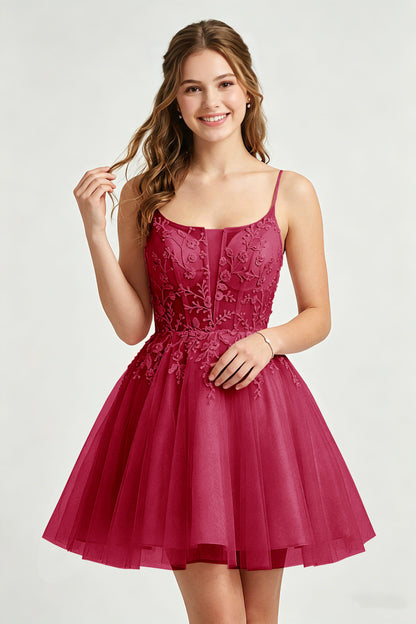 A Line Spaghetti Straps Pink Tulle Homecoming Dresses With Sequins
