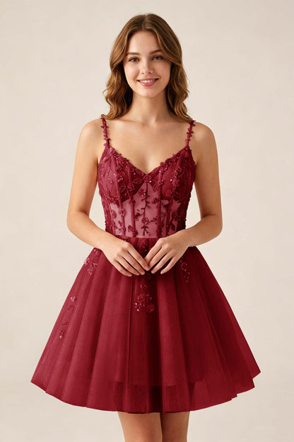 Blush Pink Sequin Corset Sleeveless Short Tulle Homecoming Dresses