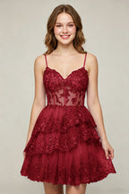 Lavender Sequin Layered Tiered Short Tulle Homecoming Dresses