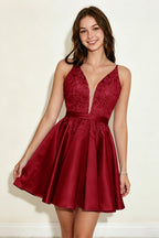 Lavender Spaghetti Straps Stretch Satin Homecoming Dresses with Appliques