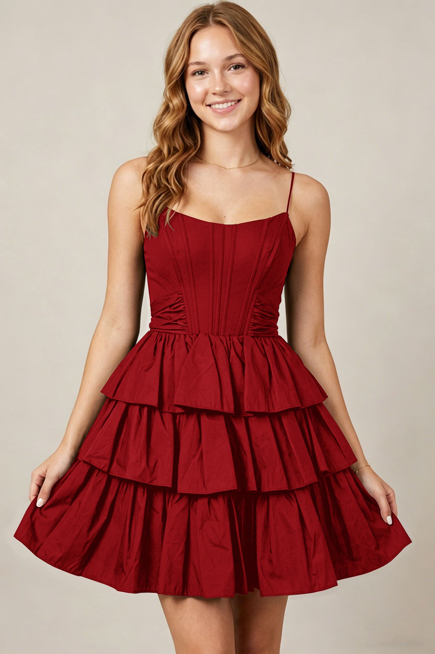Spaghetti Straps Black Taffeta Tiered Mini Homecoming Dresses