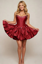 Sweetheart Corset Taffeta Rose Pink Homecoming Dresses with Ruffles
