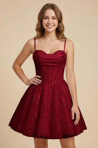 White Cowl Neck Sequin Satin Corset Homecoming Dresses