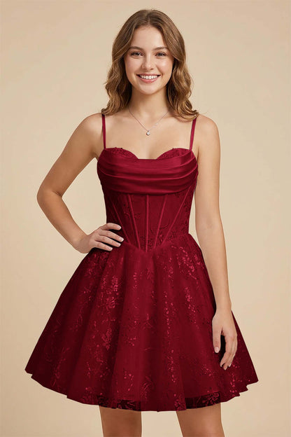 White Cowl Neck Sequin Satin Corset Homecoming Dresses