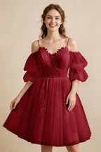 White Off the Shoulder Sweetheart V-Neck Tulle Homecoming Dresses