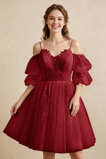 White Off the Shoulder Sweetheart V-Neck Tulle Homecoming Dresses