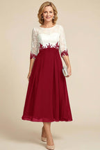 Navy Blue 3/4 Sleeve Two-Tone Lace Chiffon Mother Dresses