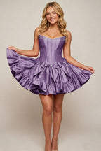Sweetheart Corset Taffeta Rose Pink Homecoming Dresses with Ruffles