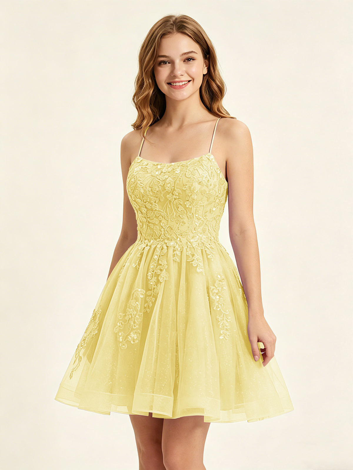 A Line Sequins Lilac Tulle Homecoming Dresses with Appliques