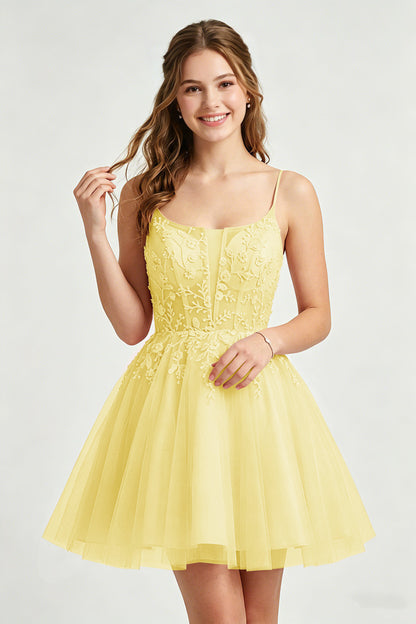 A Line Spaghetti Straps Pink Tulle Homecoming Dresses With Sequins