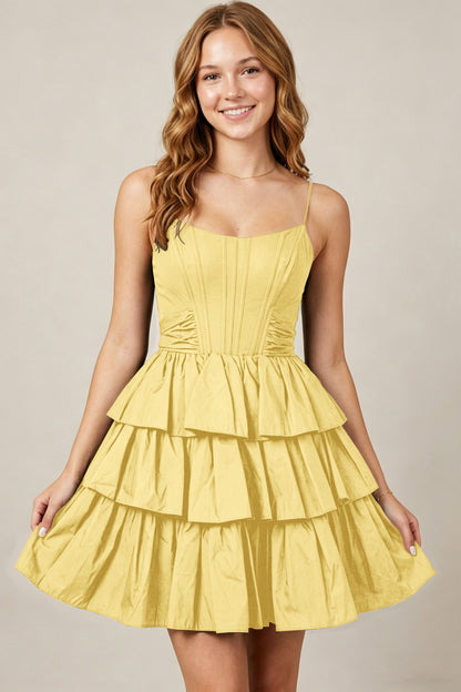 Spaghetti Straps Black Taffeta Tiered Mini Homecoming Dresses