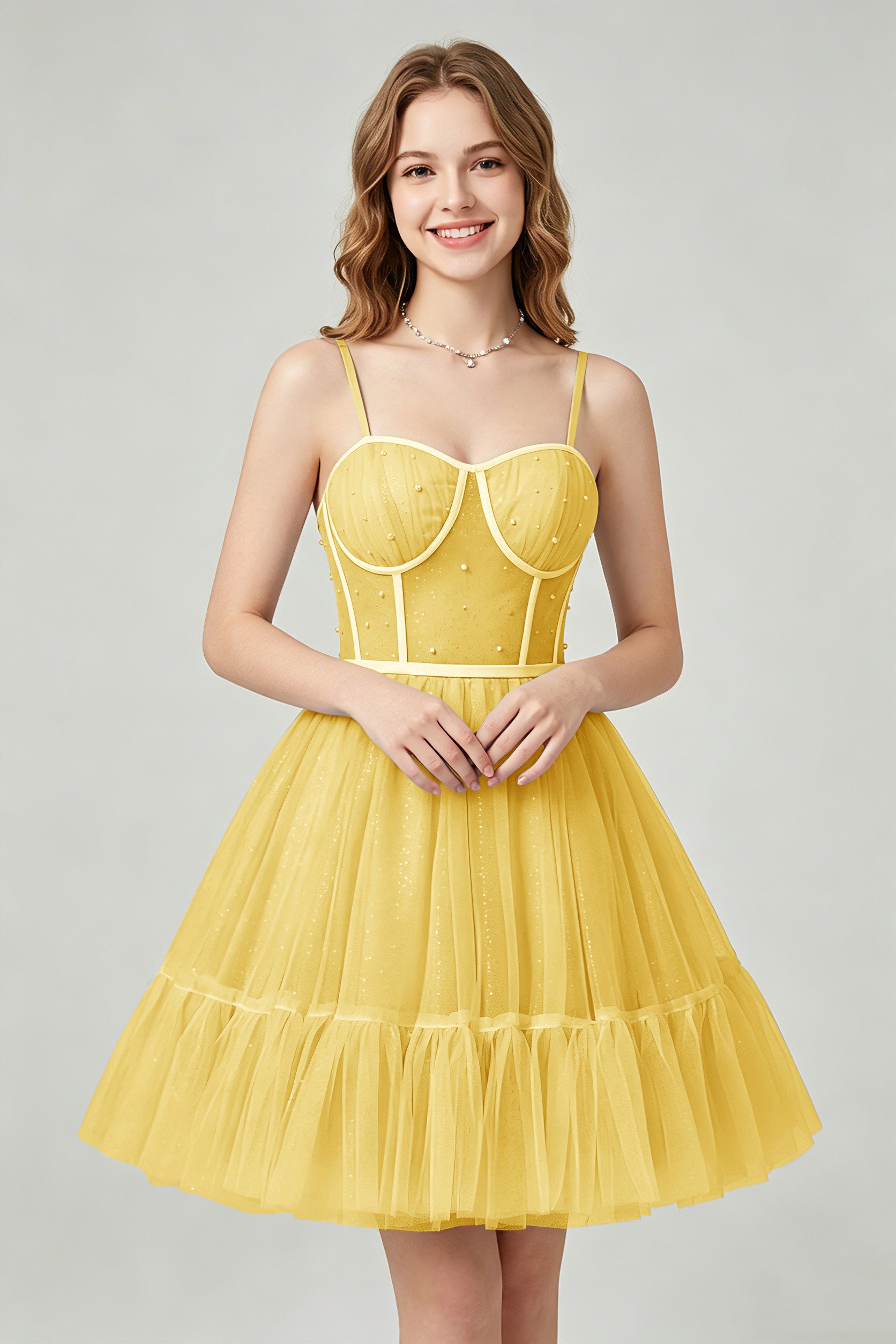 Sweetheart Neckline Brown Tulle Corset Homecoming Dresses with Pearl Accents