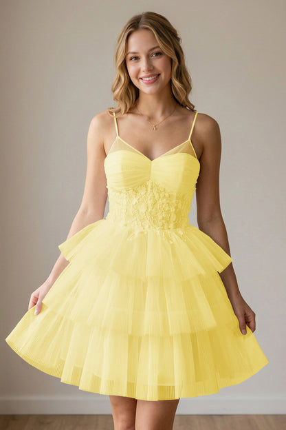 White Corset Tulle Short Homecoming Dresses With Tiered Ruffle