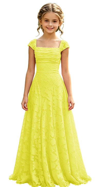 Elegance Blush Pink Lace Cap Sleeve A-Line Flower Girl Dress with Lace-Up Back
