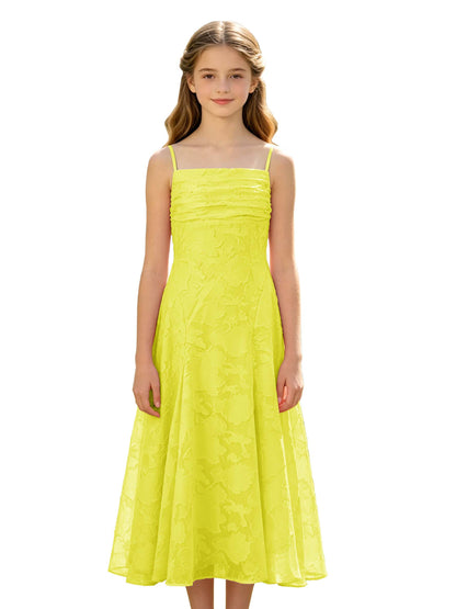 Elegant Pink Floral Jacquard A-Line Flower Girl Dress with Spaghetti Straps