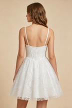 White Cowl Neck Sequin Satin Corset Homecoming Dresses