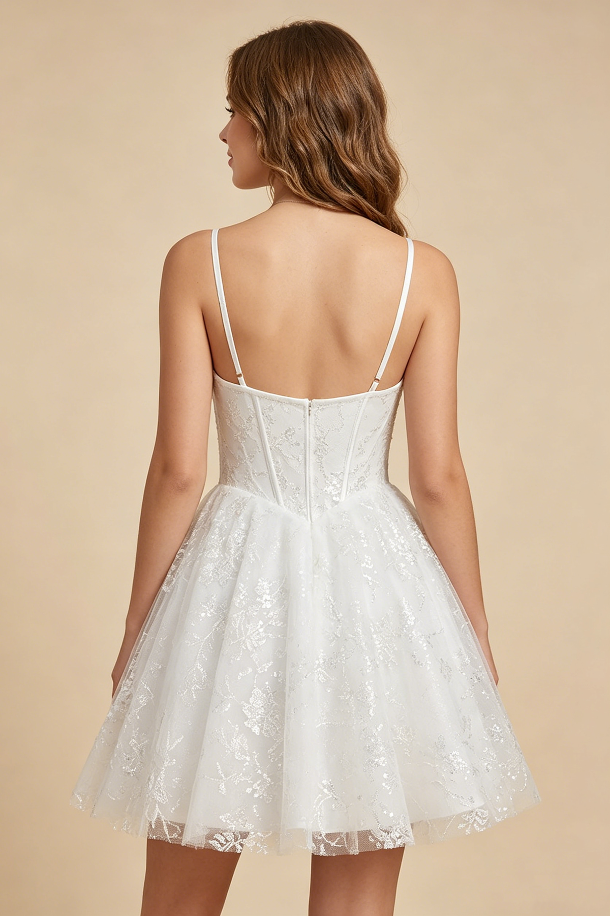 White Cowl Neck Sequin Satin Corset Homecoming Dresses
