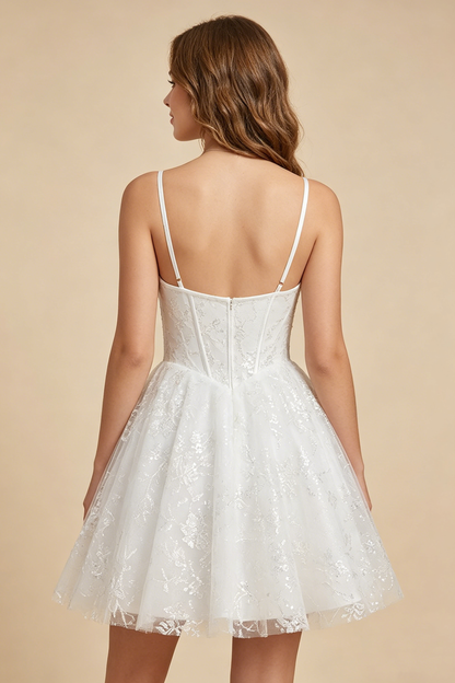 White Cowl Neck Sequin Satin Corset Homecoming Dresses