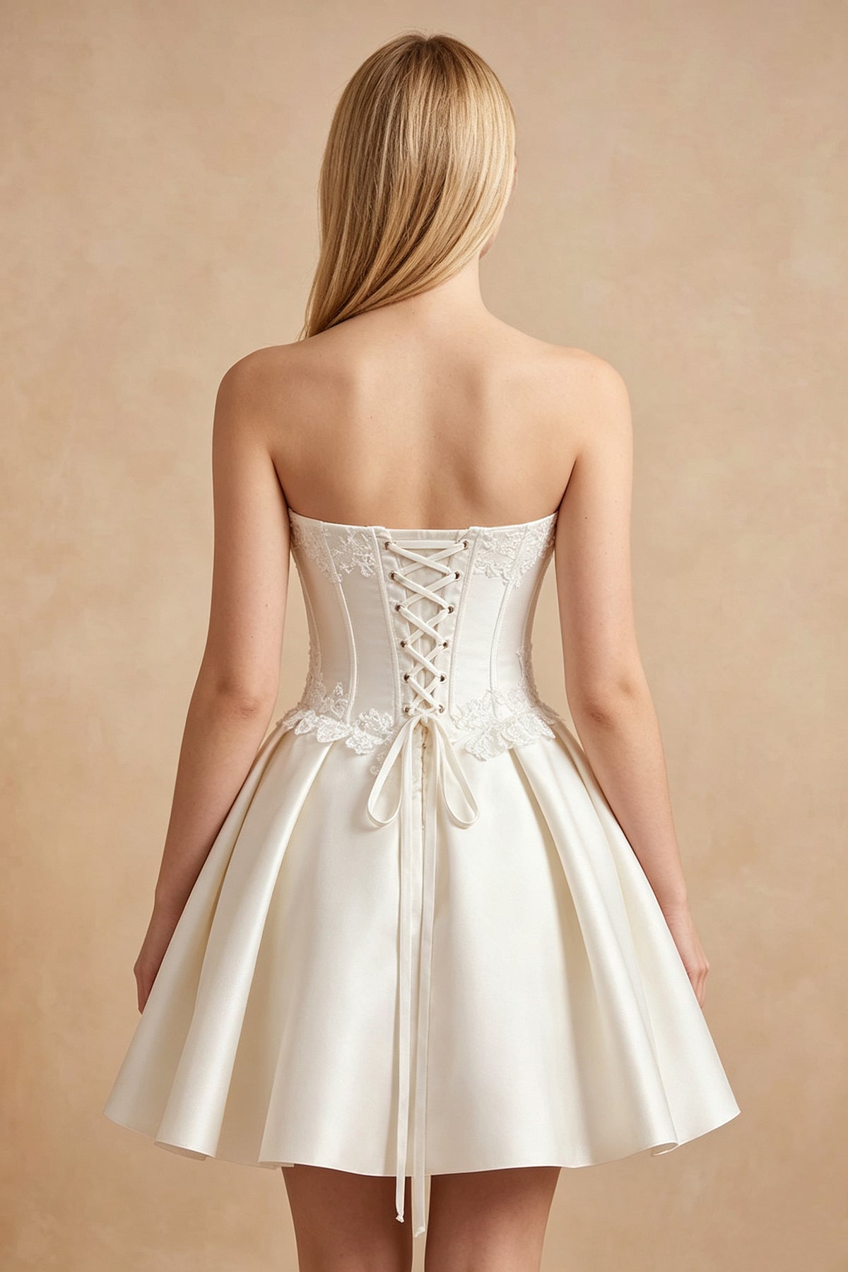 White Strapless Satin Corset Short Homecoming Dresses with Bow