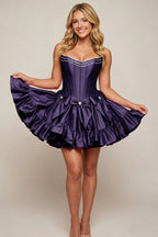 Sweetheart Corset Taffeta Rose Pink Homecoming Dresses with Ruffles